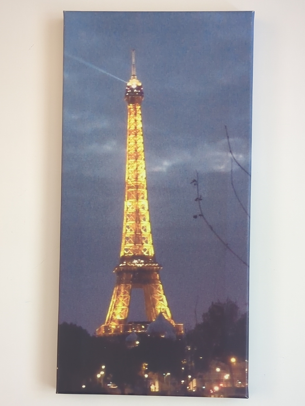 Eiffel Tower Night Canvas Wall Art - Gold and Blue 20 X 10 inc